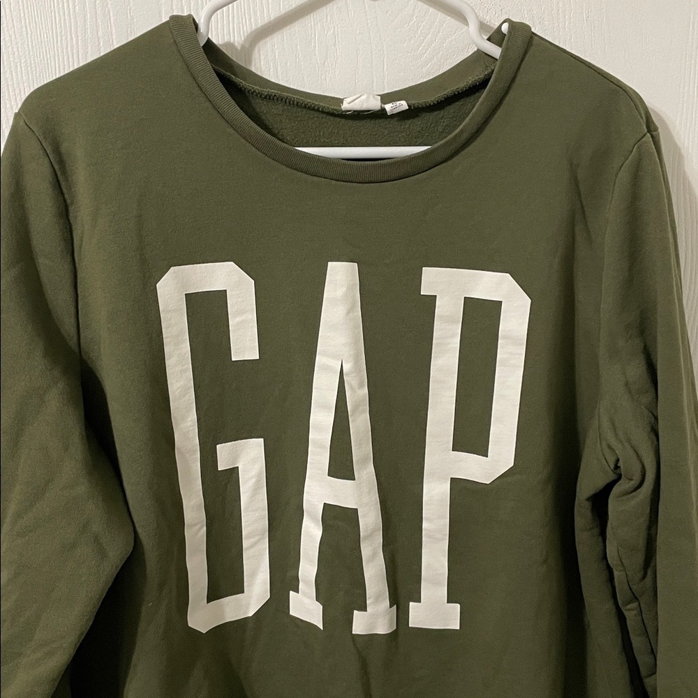 GAP Dark Green Pullover Classic Crewneck Fleece Lined with White Logo Size XL - Picture 3 of 8